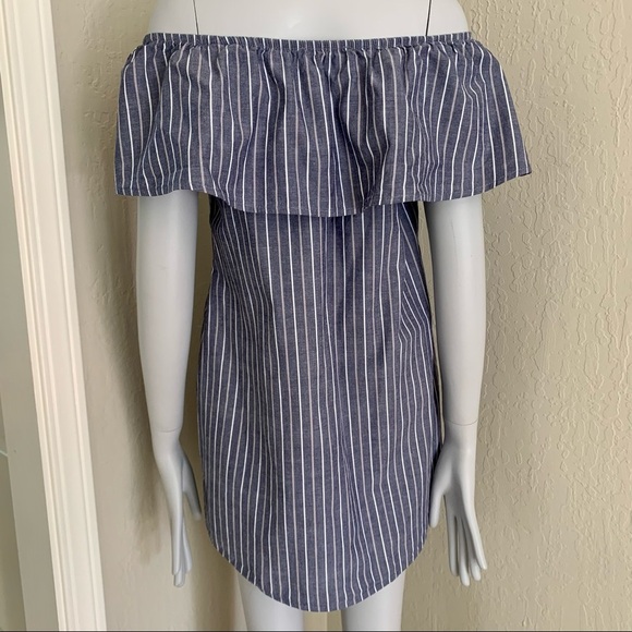 SOCIALITE Nordstrom Striped Off-The-Shoulder Mini Dress Coverup Loose Fit Small - Picture 9 of 14